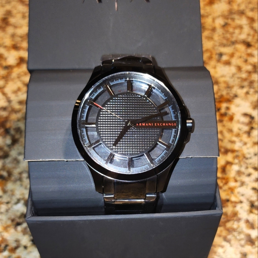 ARMANI EXCHANGE THREE-HAND BLACK STAINLESS STEEL WATCH